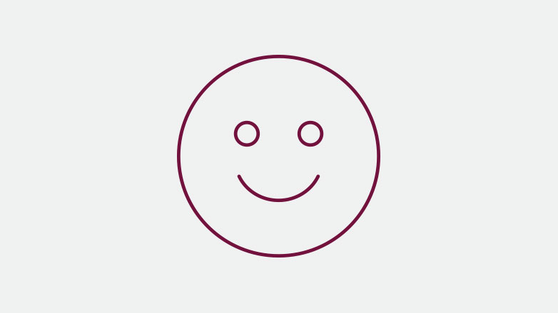 happy face icon in the color burgundy