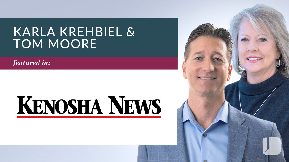 Karla Krehbiel and Tom Moore next to the Kenosha News Logo.