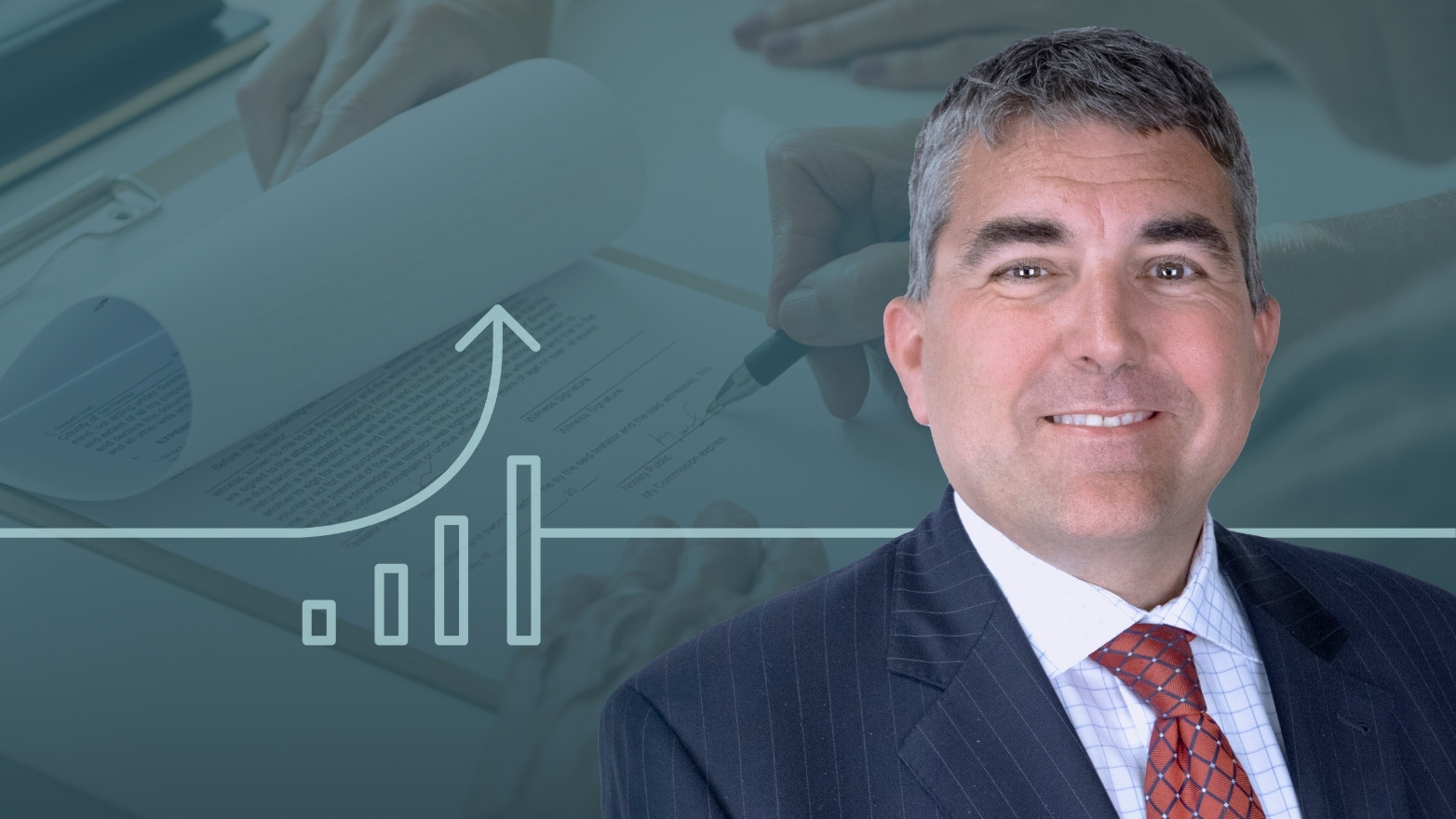 Joe Maier's photo over laid a photo a person signing a document on a clipboard.