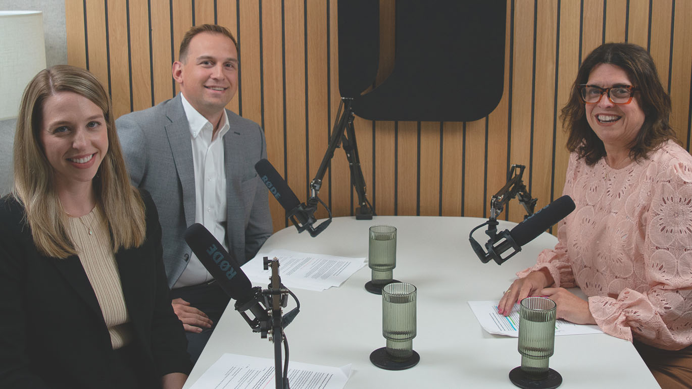 Kelsey Ellsworth and Greg King in the podcast studio.