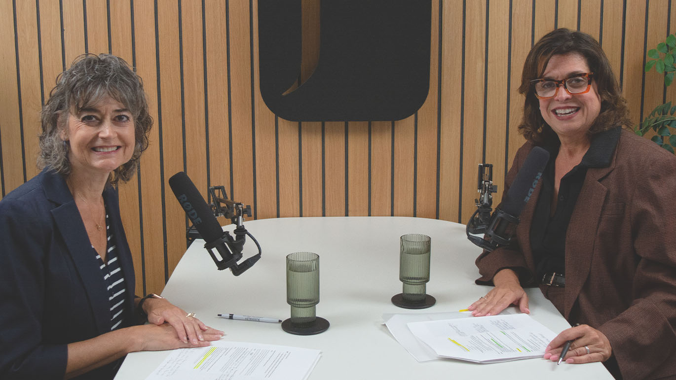 Kathy Ciszewski and Kelly Mould in the Your Money. Your Mission. Podcast studio.
