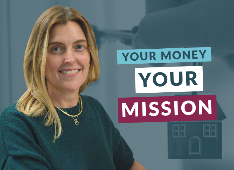 Loren Fellows next to the Your Money. Your Mission. Logo